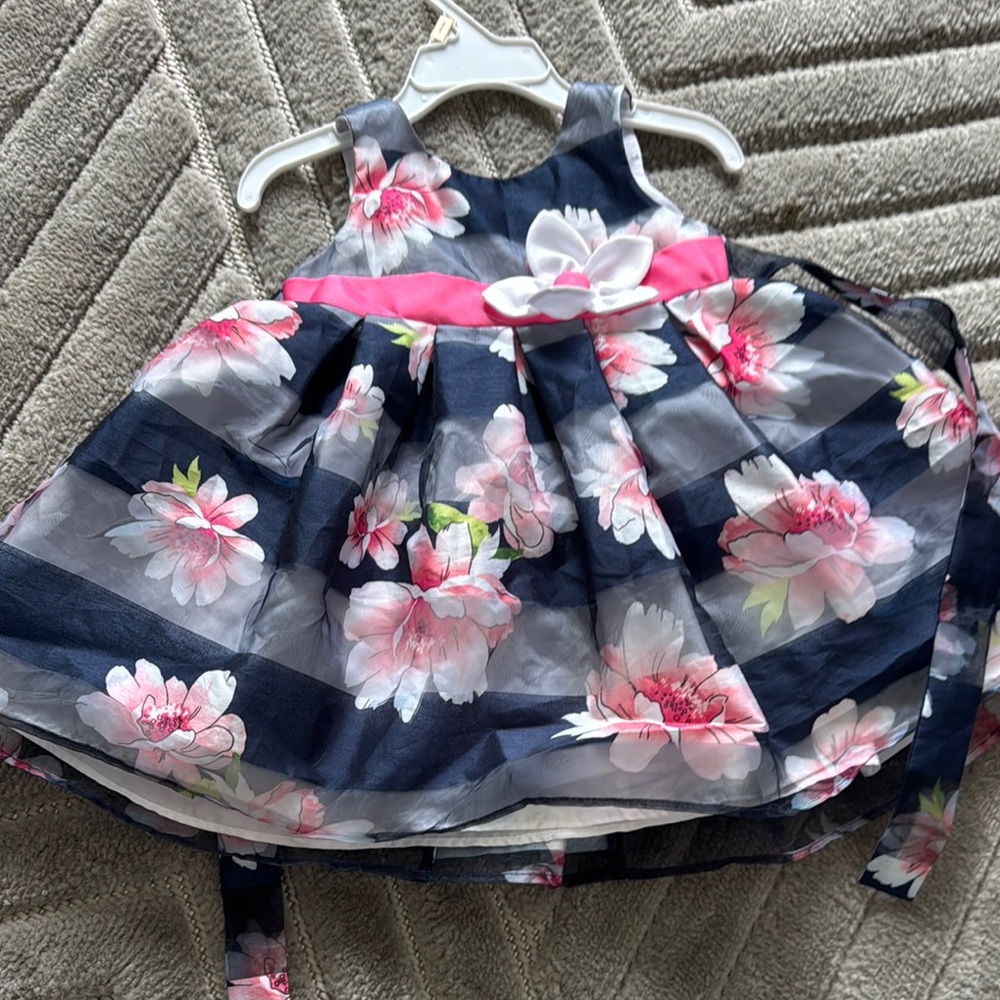 Jona Michelle Navy and Pink Floral Kids Formal Dress